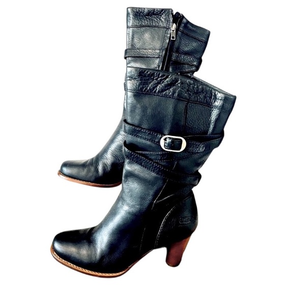 UGG Caroline Black Leather Strappy High Heel Boots Side Zipper Size 8 - Picture 7 of 16